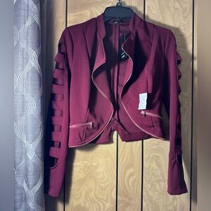 Chic Burgundy Jacket with Cut-Out Sleeves